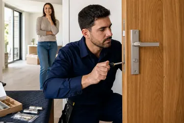 Chaveiro instalando uma fechadura nova em Luís Eduardo Magalhães com ferramentas de precisão.